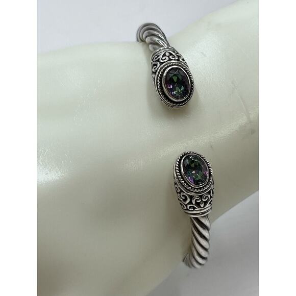 Sterling Silver Artisan 925 Mystic
Quartz Balinese Hinge Bangle Bracelet 20g - Picture 4 of 14